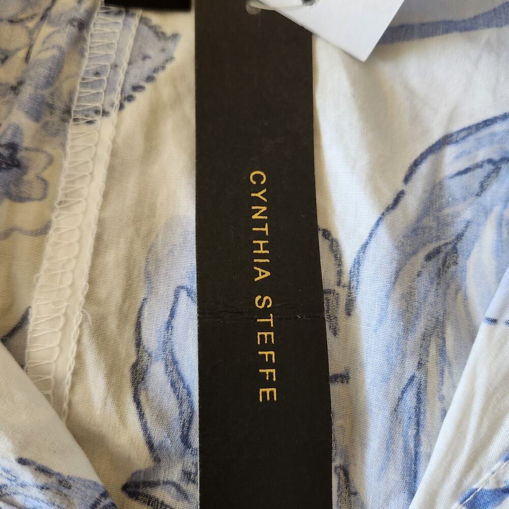 Cynthia Steffe Shirt Dress Women's L White Blue Floral Flared Coastal Nautical - Picture 11 of 16